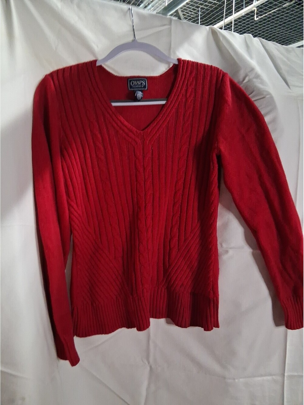 Chaps Ladies Cable Knit Sweat With V Cut Neck Medium Red M2